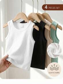 Buy 3 Get 1 Free (4 Packs) Baby Boy Casual Simple Comfortable Vest, Stylish And Suitable For Spring And Summer - Multicolor - View 2