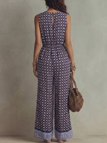 Breezaya Bộ jumpsuit nữ phong cách bohemian thắt eo, thích hợp cho kỳ nghỉ, lễ hội và tiệc trà chiều. - Màu xanh lam - Xem 2