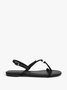 Grefit Women's Black Flat Sandals With Braided Straps - Black - View 2