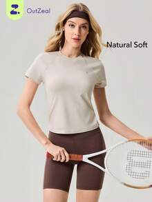 OutZeal Women Sports Tee Gym Yoga Daily Soft Stretchy Short Sleeve Active Tops - Beige - View 8