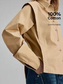 Ontre 2026 Autumn/Winter New Fashion Elegant Modern Formal Casual Long Sleeve Turn Collar Loose Camel Color Women's Shirt Versatile Slimming Heightening Elegant Daily Wear Commute Work Date Street Style - Camel - View 4