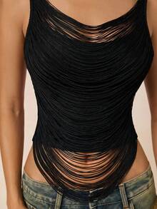 Lumalex Top sexy versátil de color liso sin espalda para citas y salidas para mujer - Negro - Ver 6