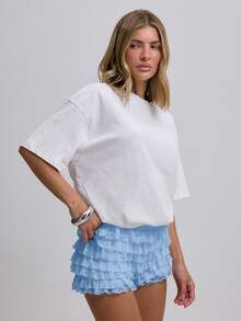 MUSERA Lace Trim Frilly Ruffled Mesh Micro Shorts Cute Sexy Festival Club Going Out Night Out Party  Pants Spring Holiday Summer - Baby Blue - View 4
