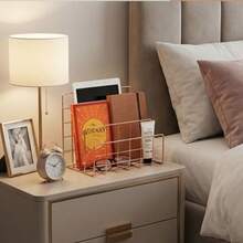 1 pieza Estantería metálica minimalista moderna con 3 cestas de almacenamiento, organizador de revistas y periódicos de estilo nórdico rectangular para decoración de oficina en el hogar - Multicolor - Ver 6