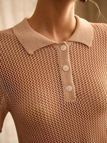 MOTF PREMIUM ÁO THUN NGẮN TAY CỔ POLO DỆT KIM DÀNH CHO NỮ MÙA XUÂN/HÈ - Màu be - Xem 2