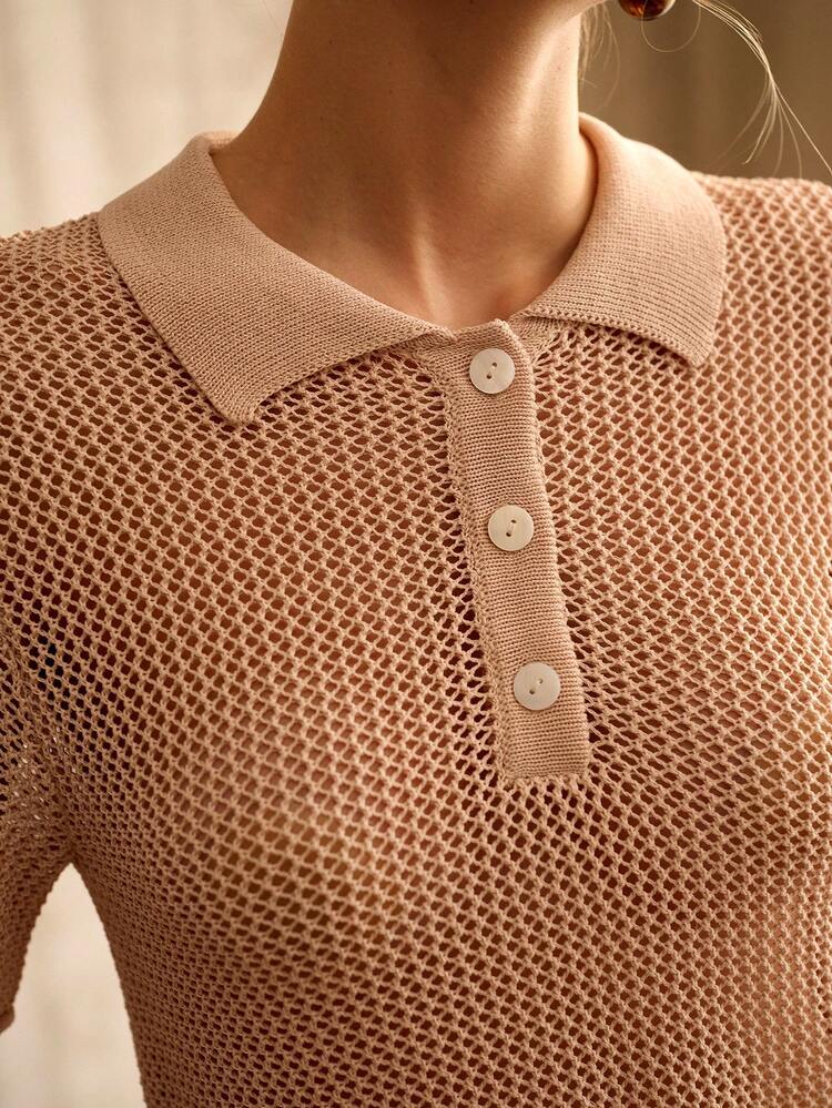 WOMEN'S SPRING/SUMMER POLO COLLAR KNIT SHORT SLEEVE T-SHIRT