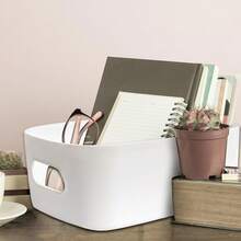 Plastic Storage Box And Basket, White Storage Container, Suitable For Kitchen, Bathroom, Office, Storage Rack Under Sink - White - View 6