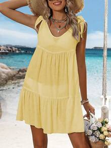 Swim Vcay Summer Outfits For Women Simple Solid Color Women's Sleeveless Cover Up For Daily Wear Summer - Light Yellow - View 6