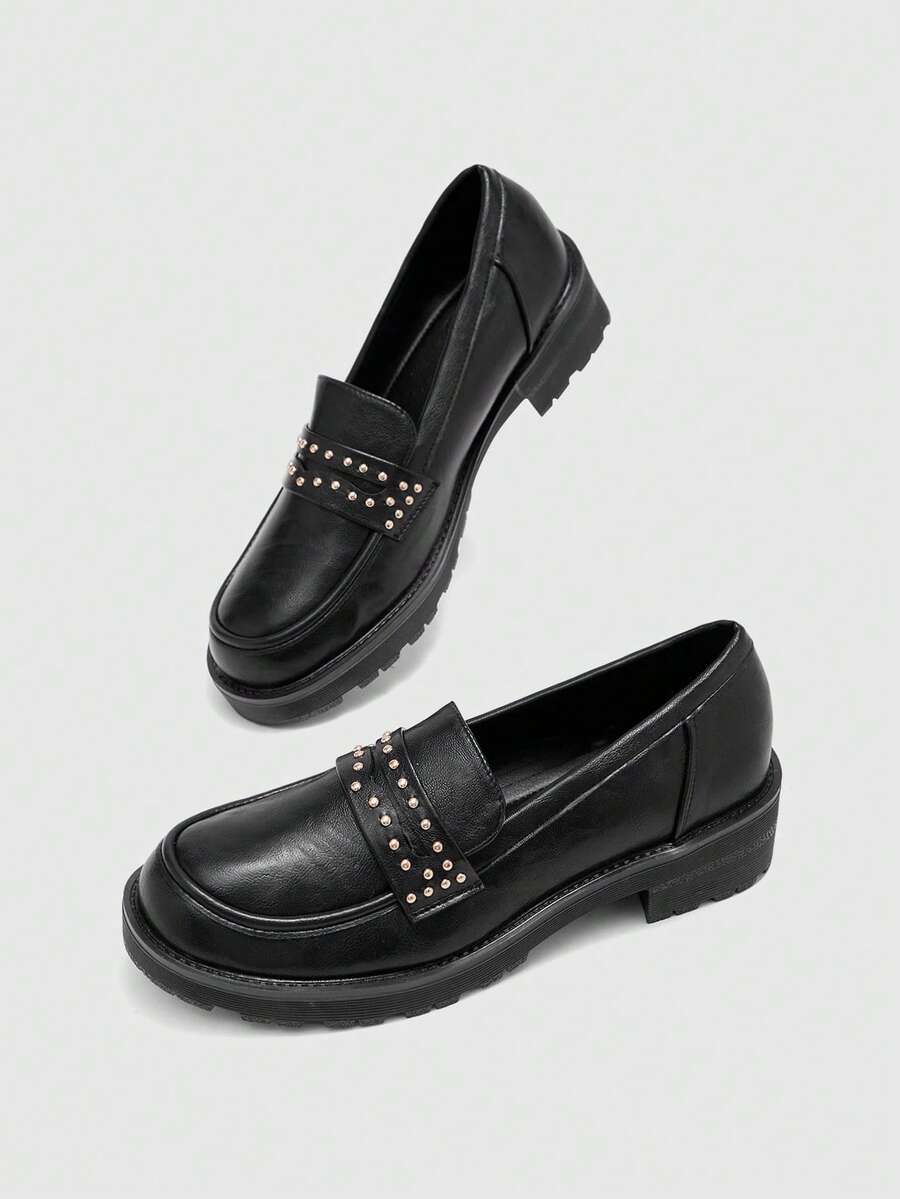 CUCCOO BIZCHIC Giày lười nữ kiểu dáng thường ngày, đính đinh tán, đa năng cho trang phục hàng ngày. - màu đen - Xem 1