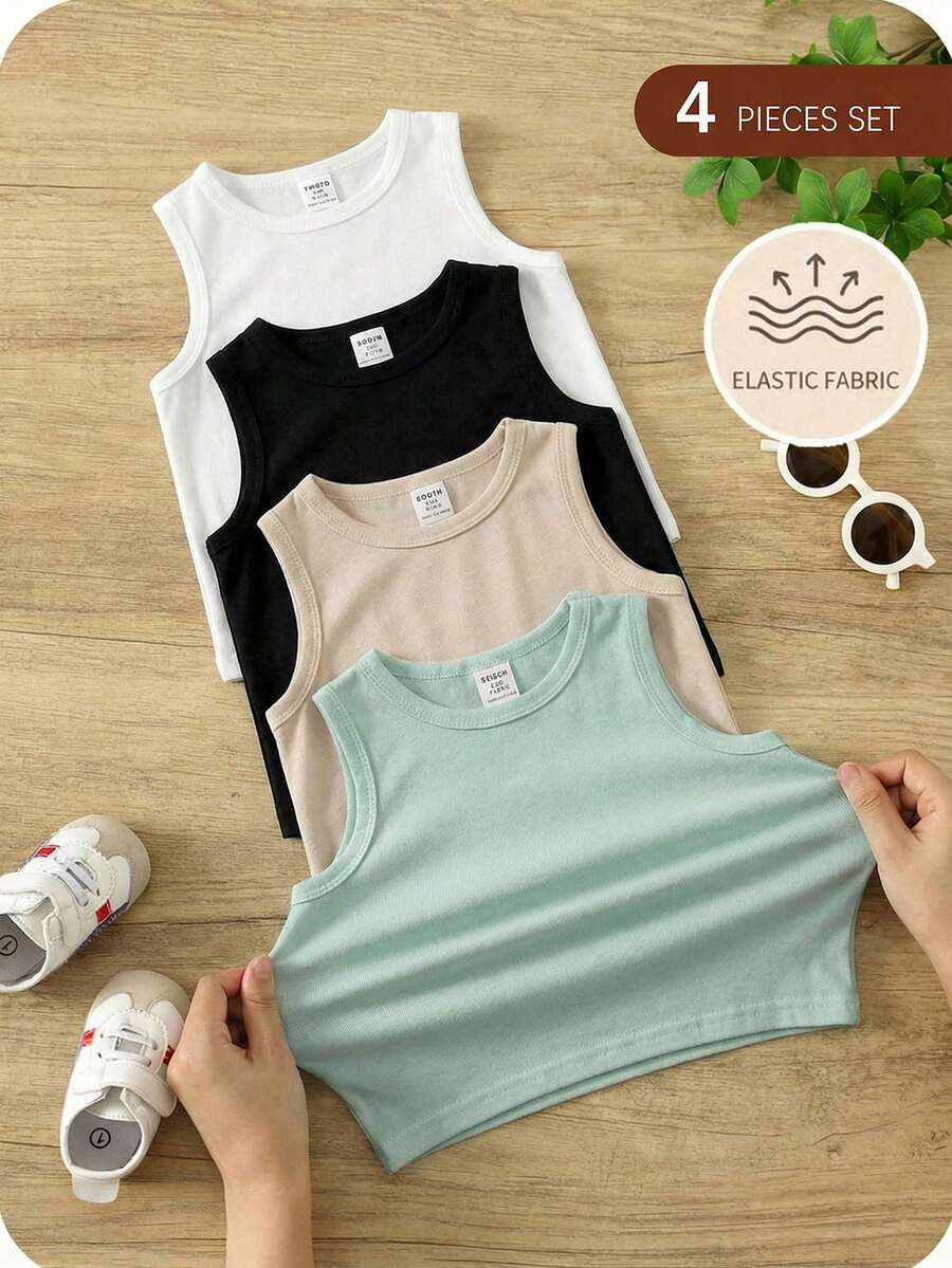 Buy 3 Get 1 Free (4 Packs) Baby Boy Casual Simple Comfortable Vest, Stylish And Suitable For Spring And Summer - Multicolor - View 1