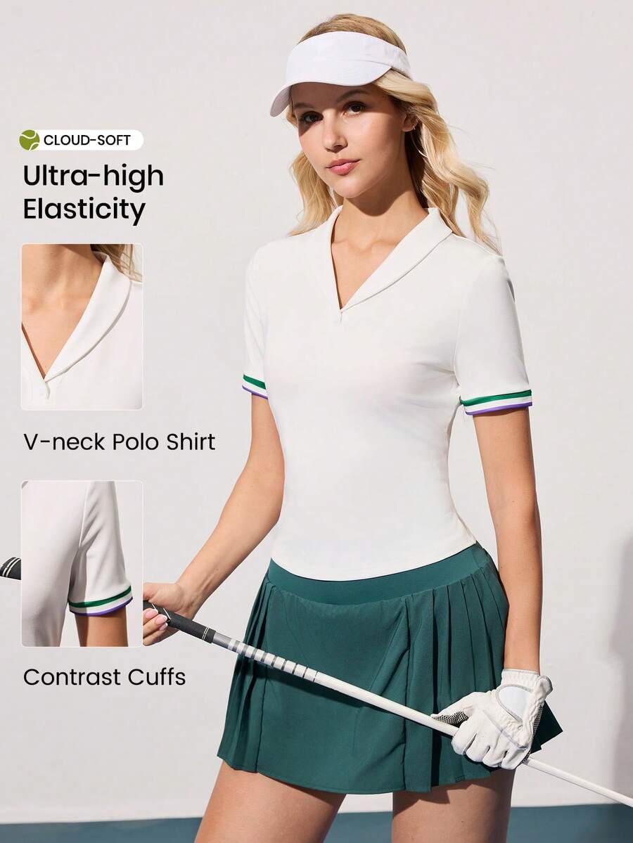 CourtClass Women's Golf Polo Shirt With Contrast Sleeve Design, Collared, Slim Fit, Casual & Versatile - Multicolor - View 1