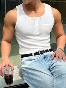 DAZY 男士纯色休闲百搭日常上衣 - 白色 - 查看 5