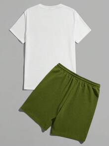 Manfinity VCAY 2pcs/Set Casual Round Neck Short Sleeve Knit Printed Summer Outfit Men Summer Outfits Set Men S Vacation Outfit Sets Mens Shorts And Shirt Combo Outfit For Men Beach Shorts And T Shirt Set Men - Multicolor - View 3