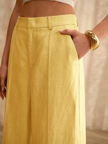 MOTF PREMIUM LINEN BLEND WIDE LEG SUIT PANTS, VINTAGE STYLE - Yellow - View 5