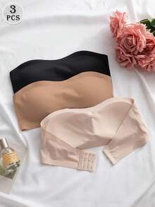 3pcs/Set Elegant & Comfortable Women's Seamless One-Shoulder Bras, Multi-Color - Multicolor - View 3