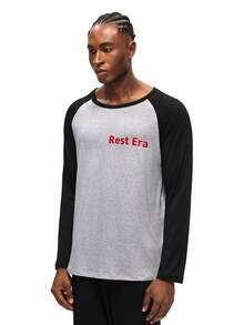 1 áo nỉ nam tay raglan, thân áo màu xám, tay áo và cổ áo màu đen, in chữ "Rest Era" màu đỏ ở ngực, thiết kế giản dị và đa năng, phù hợp để mặc hàng ngày. - Nhiều màu - Xem 4