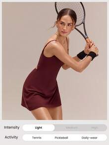 GLOWMODE FeatherFit™-Air Scoop Neck Knotted Mini Dress Quick Dry Moisture Wicking - Burgundy - View 7