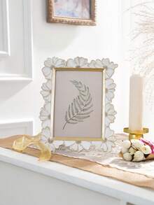 Madebyblanc 1PC Resin White Gold Trim 3D Daisy Flower Pattern Square Photo Frame Horizontal Vertical Dual Use Home Desktop Display Picture Frame Decorative Photography Accessories Holiday Gift Idea Room Decor Ornament - one-size - View 6