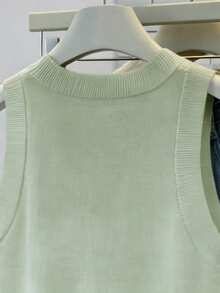 SHEIN Áo vest dệt kim dáng rộng, cổ tròn, màu trơn dành cho nữ - Màu xanh Bạc hà - Xem 5