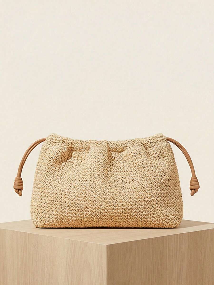 MUSERA Túi xách nữ, ví cầm tay, túi cói, túi đan bằng rơm, thời trang, thanh lịch, đơn giản, cá tính, đa năng, cổ điển, thích hợp đi làm, công sở, hẹn hò, hàng ngày, mua sắm, trà chiều. - Màu Khaki - Xem 1