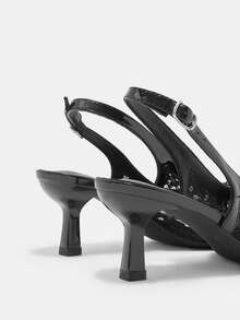 CUCCOO CURVES Giày nữ mũi nhọn, khóa cài, kiểu dáng thời trang hàng ngày, đế rộng, cao gót. - màu đen - Xem 8