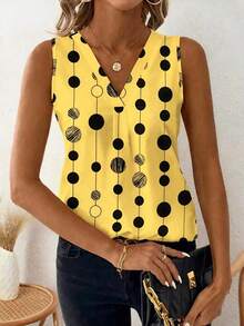 EMERY ROSE Women's V-Neck Sleeveless Floral Print Casual Tank Top - Yellow - View 5