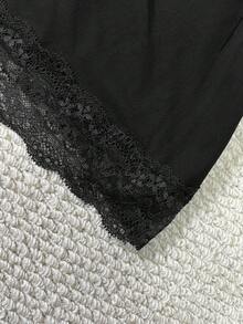 Glimmora 女士夏季纯色蕾丝拼接修身吊带背心 - 黑色 - 查看 3
