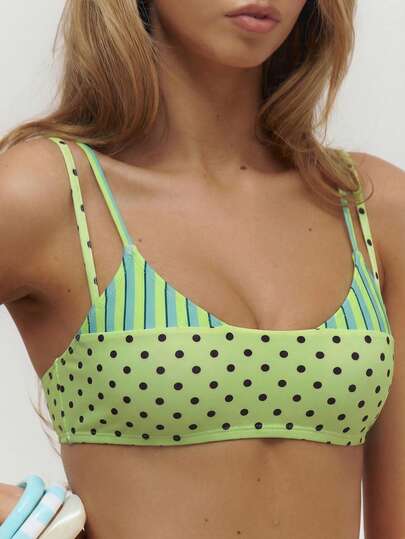 Musera Resort Double Layer Stripe Polka Dot Bikini Top Only Summer Swim Beach Vacation Everyday Sexy Cute Travel Bambola
