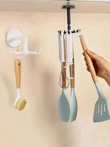 360 Degree Rotating Wall Hook Multi Function Storage Rack For Kitchen Utensils Bathroom Accessories Hats Small Tools Easy Installation Plastic Hanger Modern Design Practical Hooks Space Saving Versatile Home Organization Solution - Multicolor - View 3