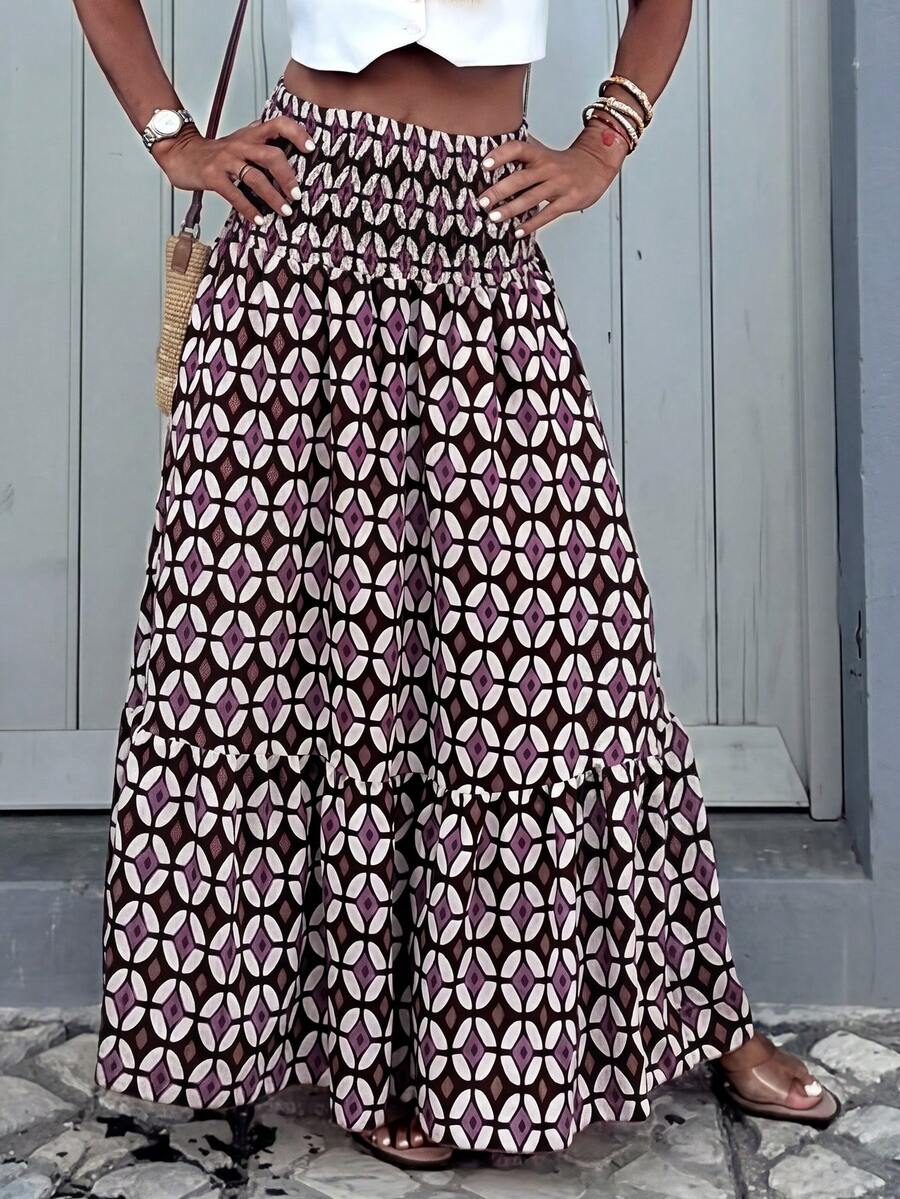 EMERY ROSE 女士休闲几何印花抽绳腰半身裙 - 紫色 - 查看 1