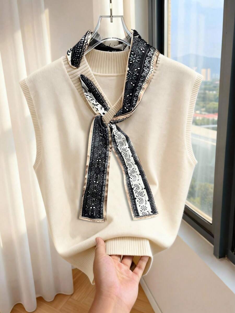 GlowEve Khăn quàng cổ/cà vạt dệt kim dáng rộng, thiết kế thanh lịch dành cho nữ. - Màu Khaki - Xem 1