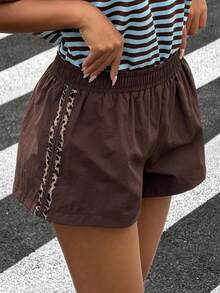 Muchica Quần short nữ màu nâu dệt kim kiểu dáng thường ngày, có sọc bên hông và cạp chun. - màu nâu - Xem 1