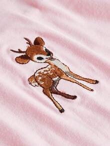 ROMWE J-Fashion Cute Deer Embroidered Lace Blouse Paired With Deer All-Over Print Flare Pants - Pink - View 2