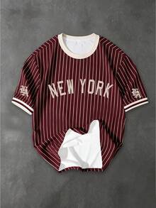 Chillumni Men's Letter & Stripe Print Round Neck Short Sleeve Casual T-Shirt - Multicolor - View 5