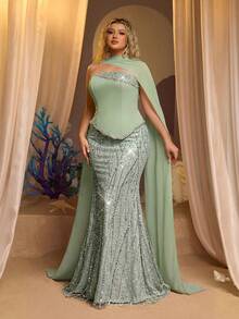 Glamrae Chân váy đuôi cá sang trọng, thanh lịch với họa tiết hoa, đính kim cương, ngọc trai, lưới, phối ren, chất liệu co giãn, có bèo nhún voan, thích hợp cho đám cưới, tiệc tùng, dạ hội, tiệc chiêu đãi, váy dạ tiệc. - Màu xanh Bạc hà - Xem 7