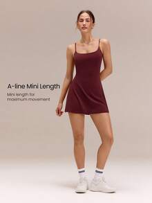 GLOWMODE FeatherFit™-Air Scoop Neck Knotted Mini Dress Quick Dry Moisture Wicking - Burgundy - View 2