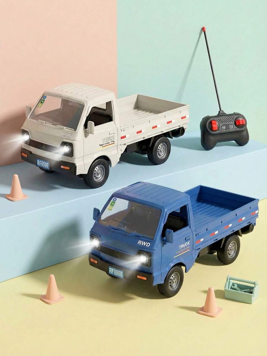 MINKOJA 1 pieza Camión de carga simulado controlado por control remoto, juguete de camión mini controlado por control remoto con luces para niños, desarrollo de aprendizaje temprano y habilidades prácticas, regalo de cumpleaños creativo, perfecto para niños que aman los vehículos de construcción - Multicolor - Ver 1