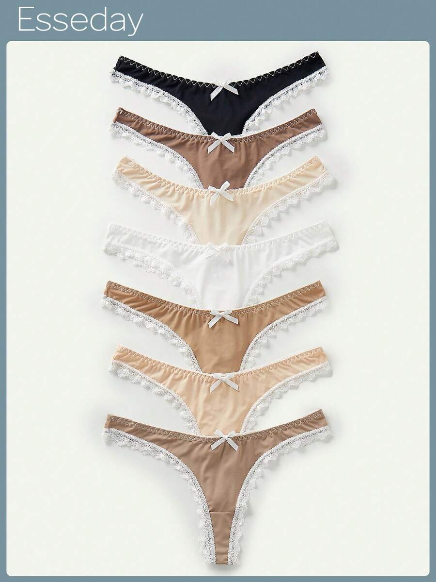 7 条装对比色蕾丝性感内裤套装 - 彩色 - 查看 1