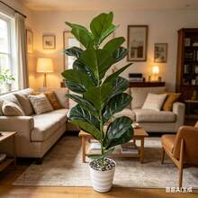 1PC Artificial Small Fiddle Leaf Fig Tree (Pot Not Included), Lifelike Tropical Ficus Violin Leaf Artificial Plant, Perfect For Home, Office, Balcony, Garden, Wedding, Party And Holiday Decor - Multicolor - View 7