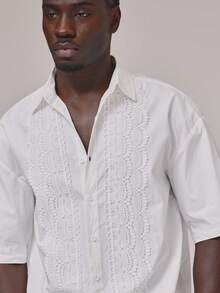 Musero Short Sleeve Dropped Shoulder Collared Button Through Broderie Shirt  Co Ord Top Only Spring Summer Essentials Holiday - Black and White - View 2