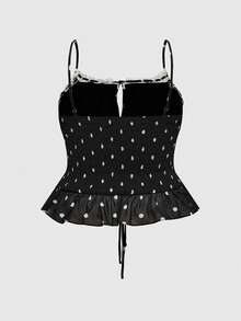 ROMWE Avant Áo camisole cỡ lớn kiểu vintage chấm bi khoét lỗ, buộc dây, nhiều lớp, thích hợp cho kỳ nghỉ ở Sicily. - màu đen - Xem 2