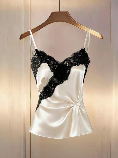 GlowEve 女士撞色蕾丝荷叶边吊带背心