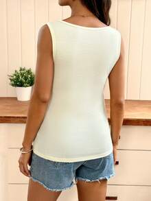 SHEIN Áo tank top cổ chữ V ôm sát dành cho bà bầu, thích hợp mặc hàng ngày vào mùa hè. - Màu vàng - Xem 2