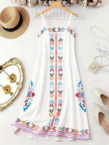 Elenzga Vestido largo elegante con estampado y tirantes cruzados para mujer de talla grande - Multicolor - Ver 8