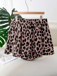 CosyJoli Plus Size Women Casual Leopard Print A-Line Ruffle Hem Shorts - Multicolor - View 2