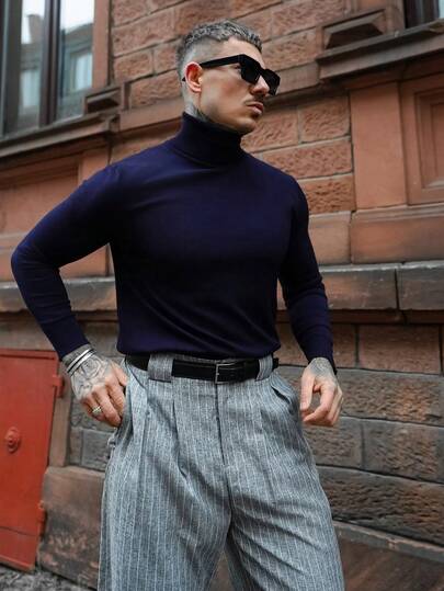 Artur Kramer HUODA 男士纯色休闲薄款高领长袖毛衣，秋冬款