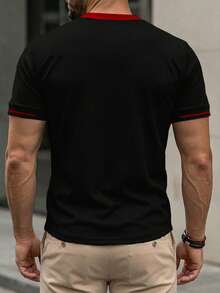 Manfinity Homme Men's Contrast Color Round Neck Short Sleeve Casual Versatile T-Shirt - Black - View 2