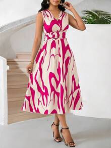 SHEIN Lady Women's Mid-Length Printed Dress, Suitable For Spring, Summer, Graduation, Fashionable Casual Dress,Summer Dresses For Women - Multicolor - View 5