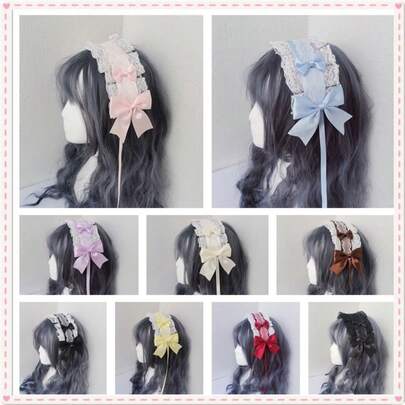 1 Băng đô Lolita KC Phụ kiện tóc Lolita ngọt ngào CLA Nơ ren thủ công LO Girl Soft Girl Loli, Xếp hàng, Hoạt động ngày lễ