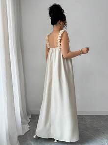 Qadelle Vestido com Recorte Floral Sem Mangas, Macio e Confortável, Modelo Solto e Afunilado, Adequado para Trabalho, Viagem e Festas, Um Item Essencial no Guarda-Roupa Feminino - Damasco - Visão 2
